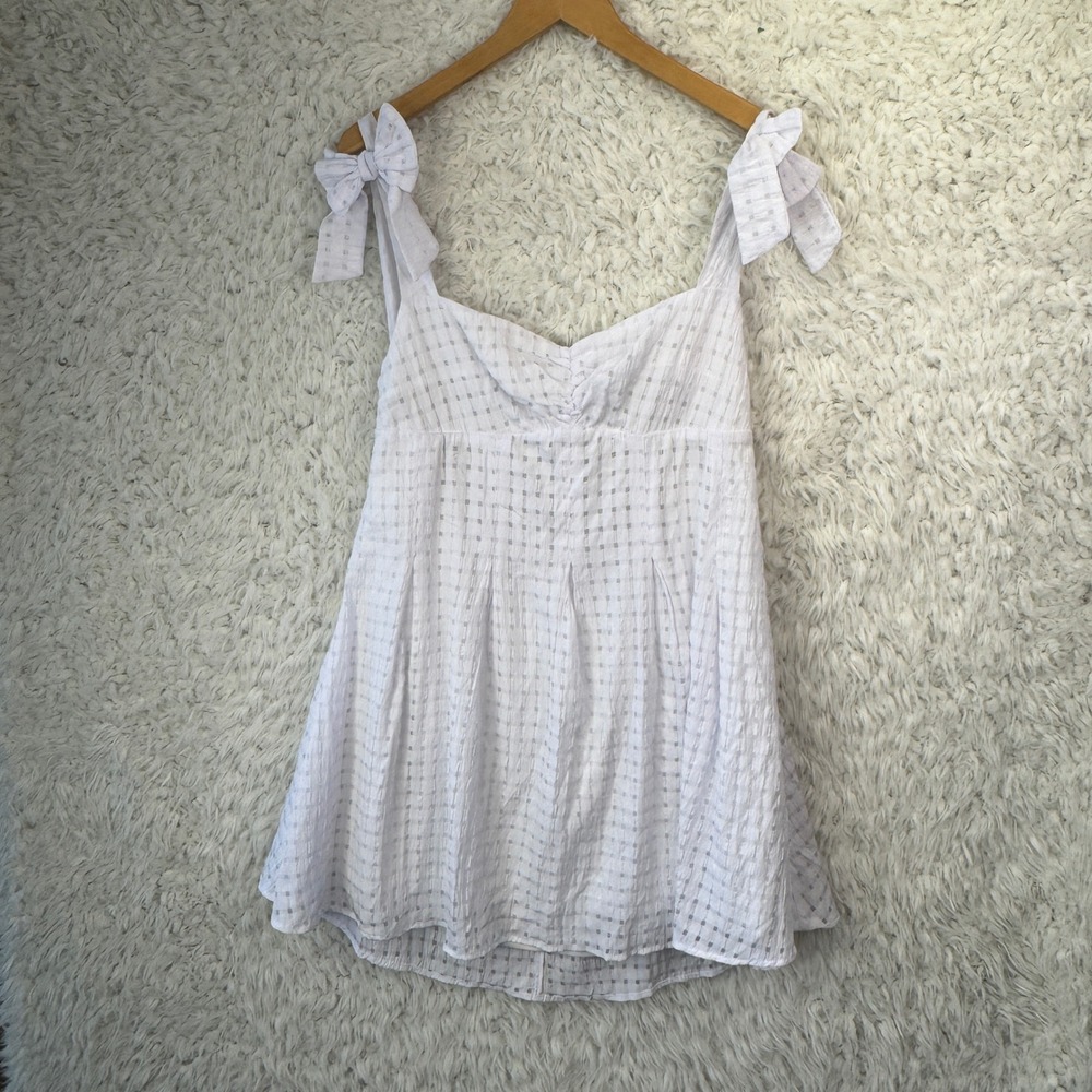 American Threads Mini Dress XL White Tie Shoulder Cottagecore Coquette Summer